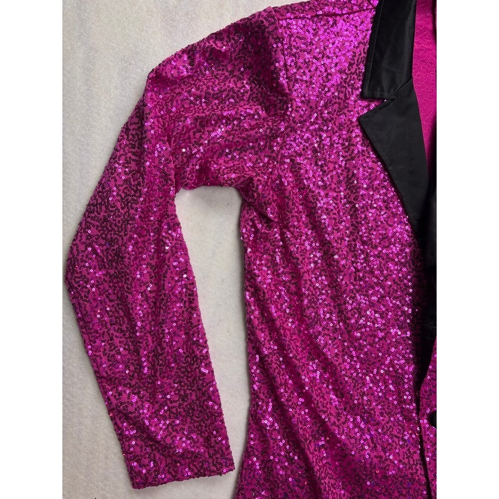 Dance Sophisticates Mens Hot Pink Sequin Blazer Jacket Satin‎ Lapel USA Made 38 - Picture 2 of 12
